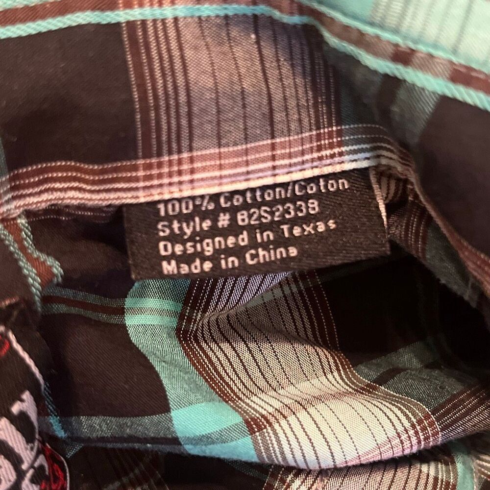 Rock & Roll Cowboy Plaid Long Sleeve Pearl Snap Shirt Large - Picture 7 of 7